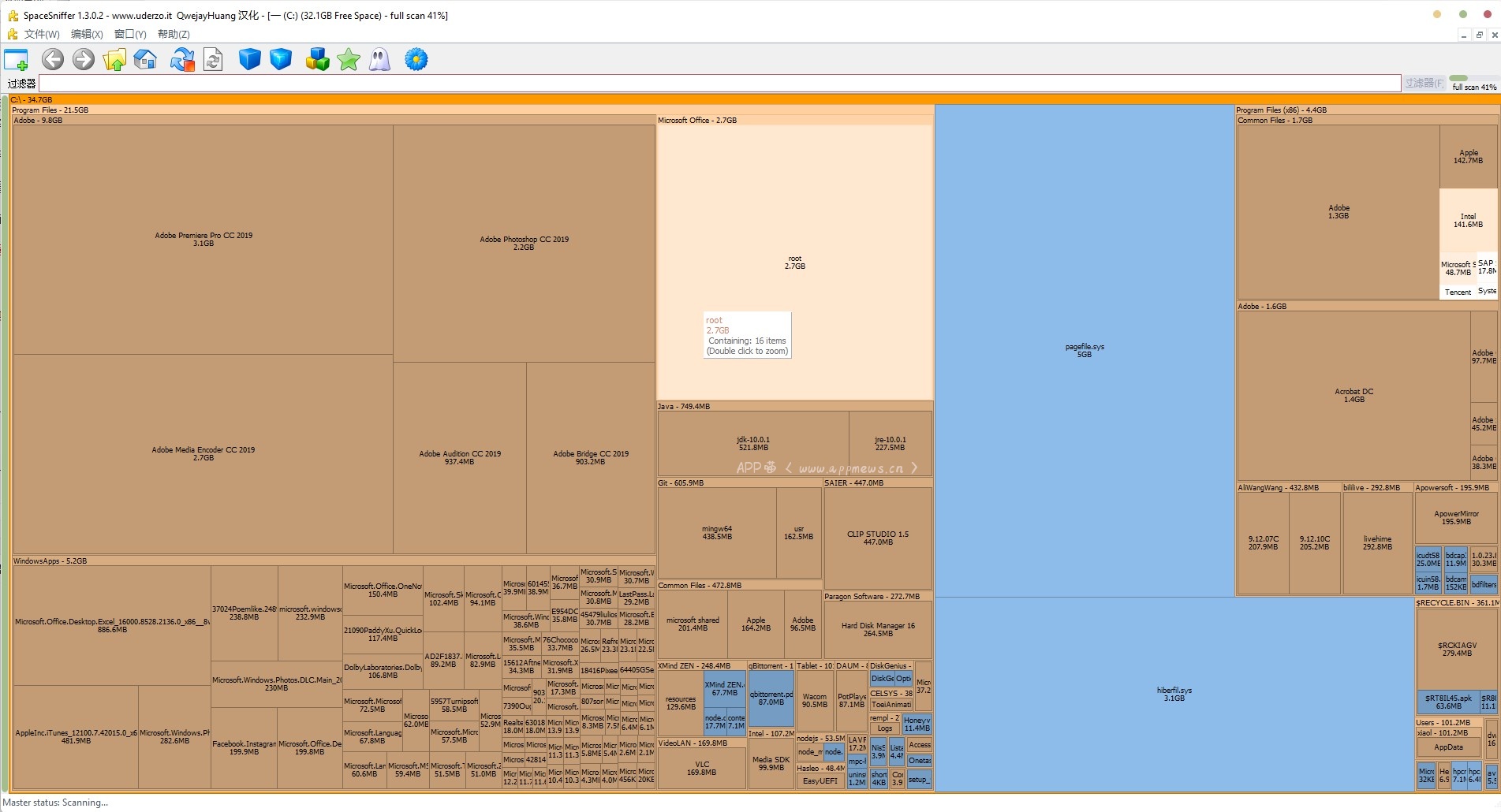 SpaceSniffer磁盘文件图表展示,拯救你变红的C盘-APP喵：阿喵软件资源分享
