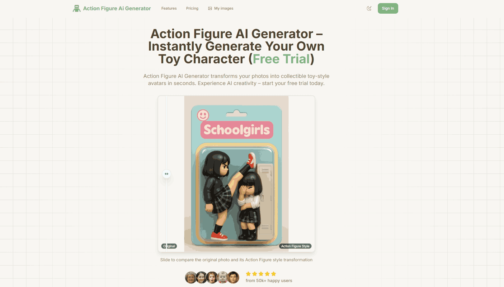 Action Figure AI Generator:照片变玩具,AI 赋能创意新体验,能够将普通照片瞬间转化为具有收藏价值的玩具风格角色图像