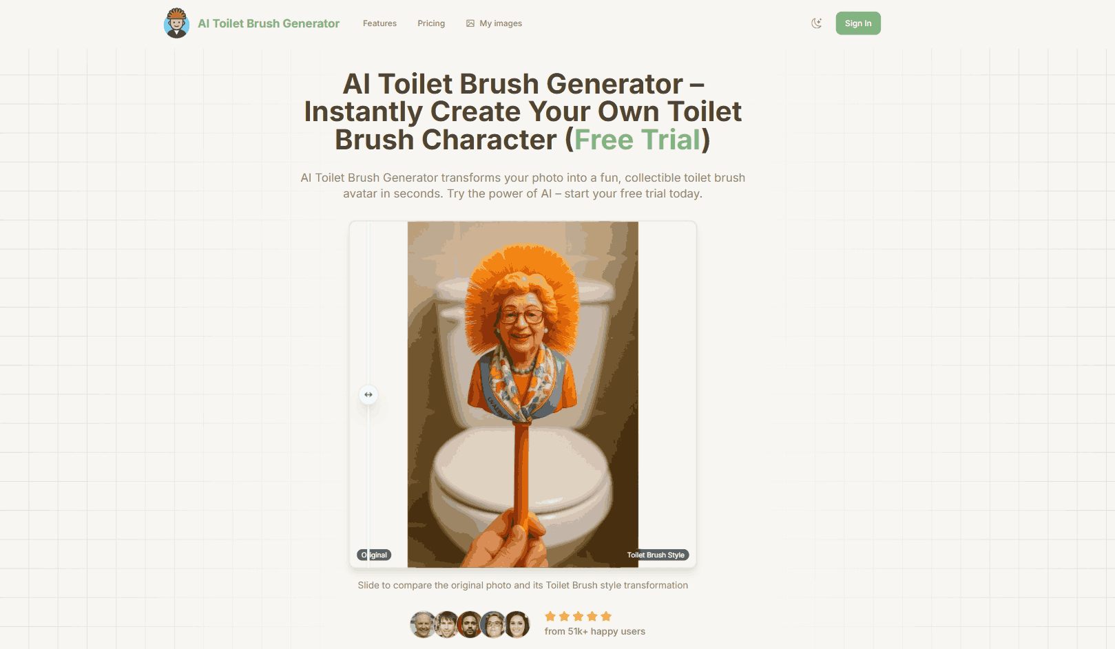 AI Toilet Brush Generator:在线AI马桶刷生成器,创意无极限,人物照片可快速生成个性化的马桶刷形象