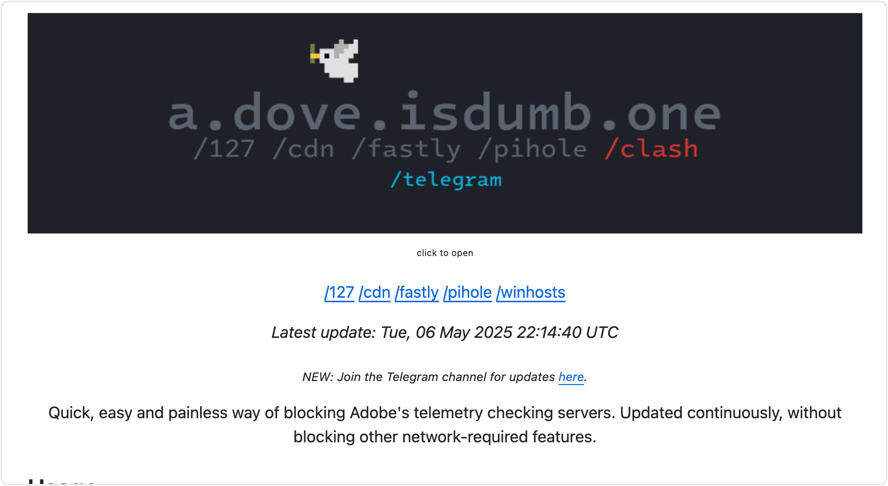 a-dove-is-dumb:Adobe 盗版弹窗处理,更新屏蔽adobe用于检测盗版的子域名