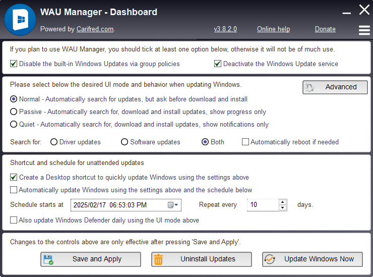 WAU Manager:Windows 自动更新管理器,windows更新完全由你掌控,自由选择更新模式更新频率