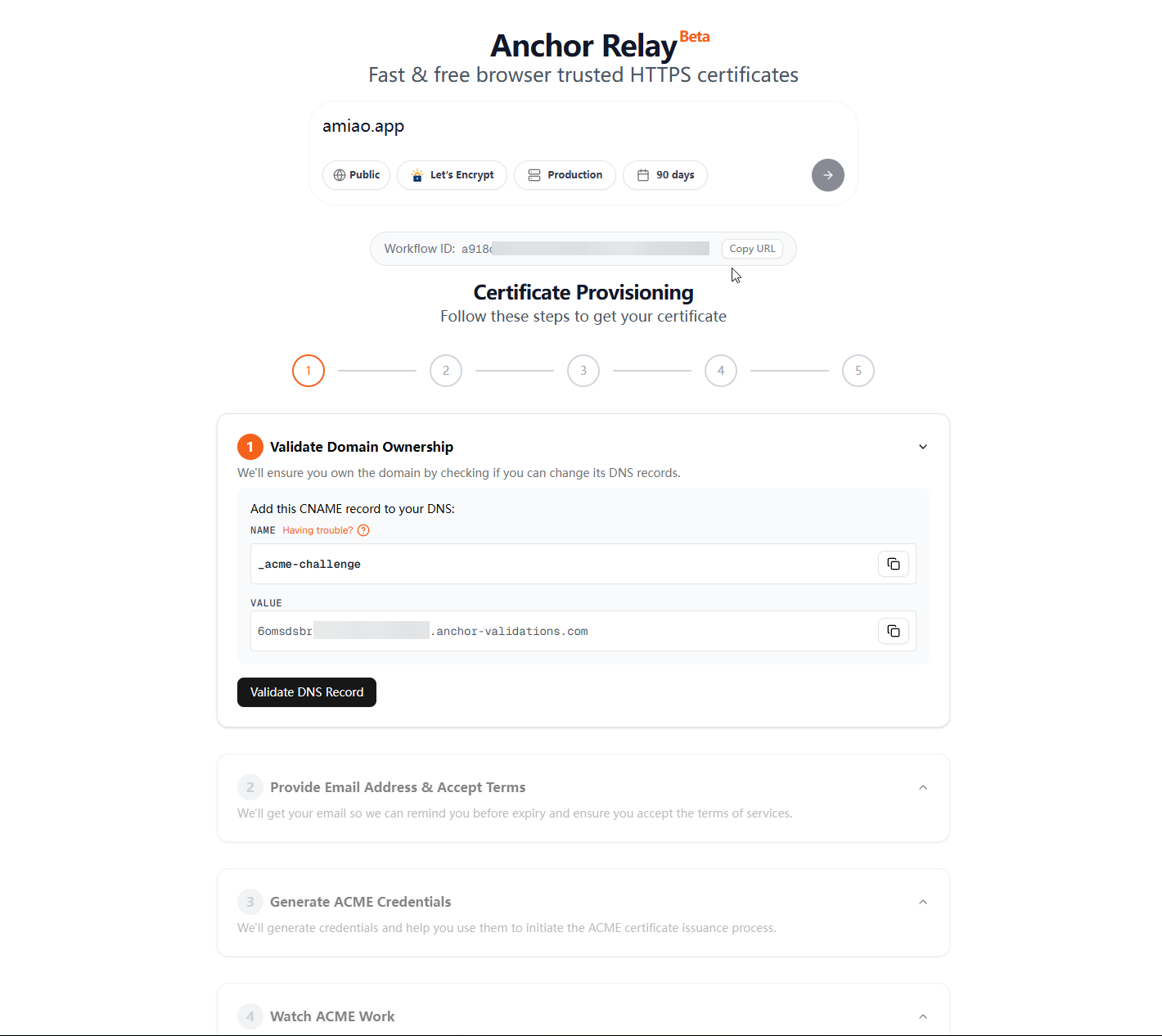 Anchor Relay:免费快速生成浏览器信任的 HTTPS 证书,简单的证书自动化服务