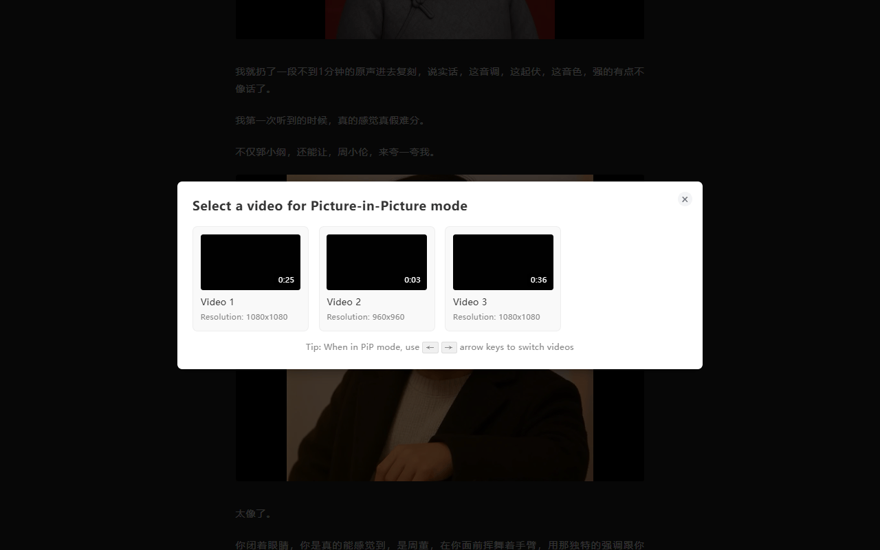 Pip-Helper:网页画中画视频播放插件,可在任何网页上使用画中画功能观看视频,