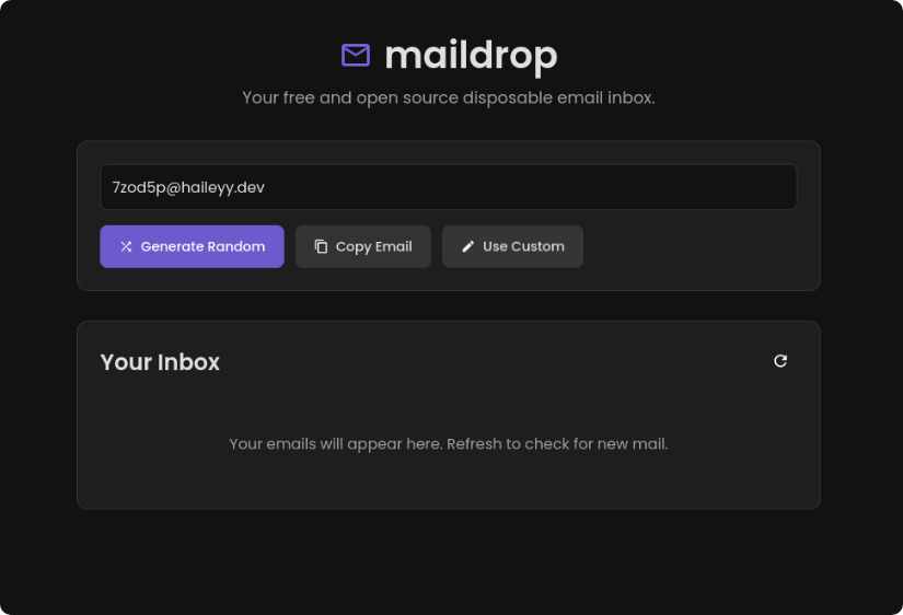 maildrop:开源临时邮箱服务,随机生成邮箱地址或自定义邮箱名称,用完即走