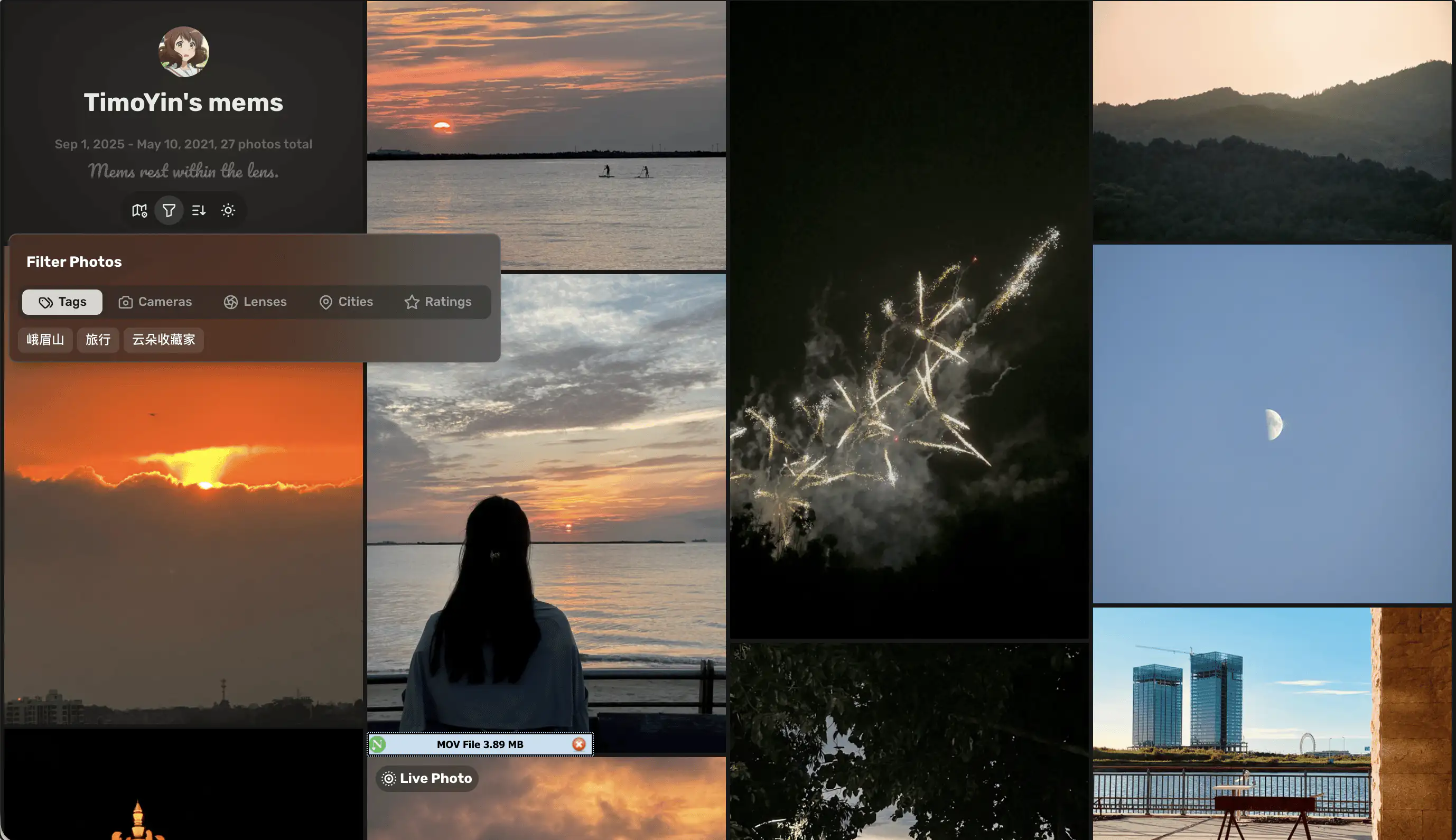 ChronoFrame:在线个人相册,支持 S3 兼容存储、LivePhoto、EXIF 解析、照片地图、在线管理照片等