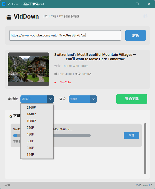 vidDown-B站油管抖音视频下载器,来自吾爱的原创工具