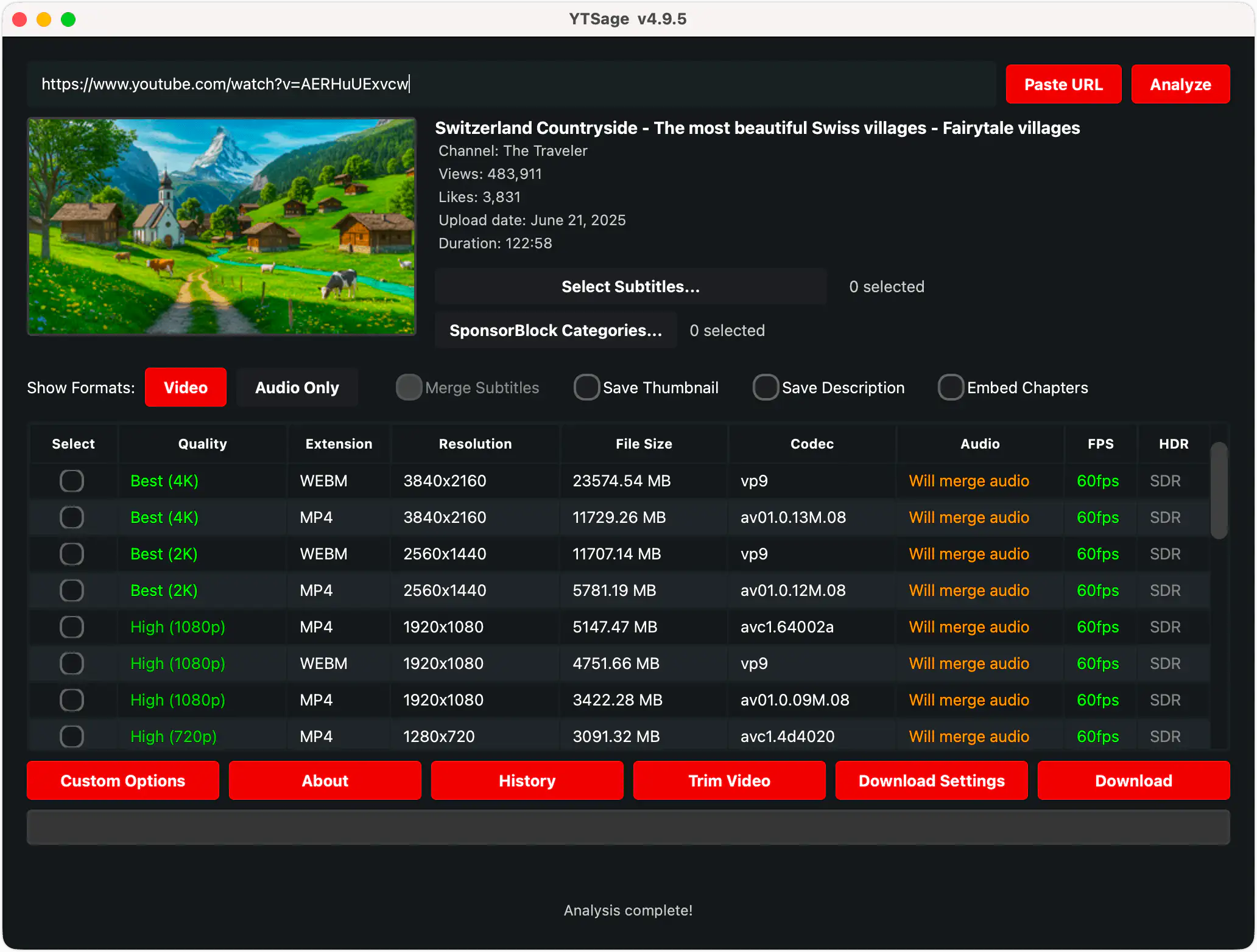 YTSage-基于 yt-dlp构建的稳定YouTube下载器,支持下载任意画质的youtube视频、提取音频、获取字幕等功能